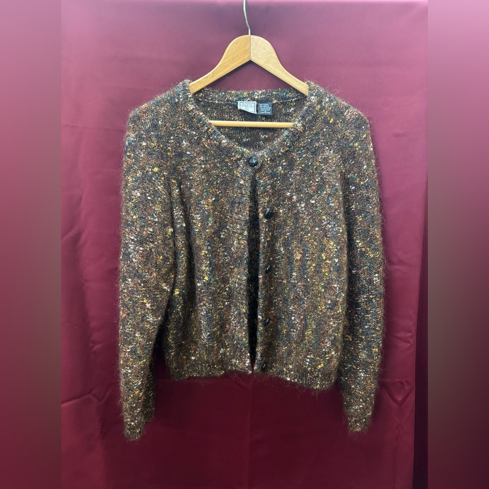 Fuzzy Brown Knit Vintage Cardigan - Size Small